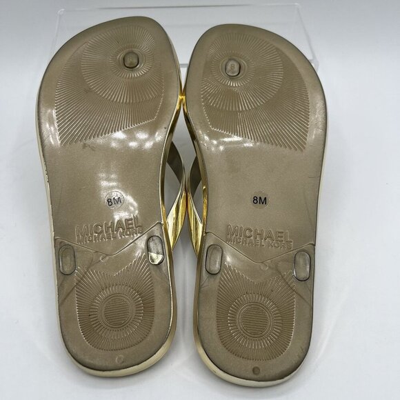 Michael Kors Womens 8M Jelly PVC Flip Flops Metallic Gold Sandals Beach Vacation - Picture 10 of 11